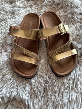 Refresh Gold Glitter Strappy Slide Sandals-Size 10-NWOT